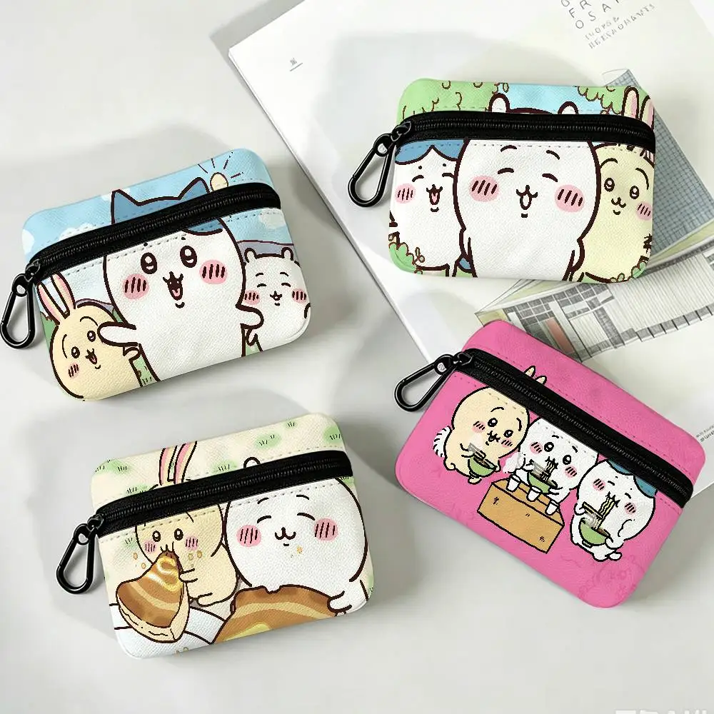 Cartoon C-Chiikawa Cute Multifunctional Oxford Cloth Small Pouch With Hook Mini Coin Wallet Earbud Storage Bag