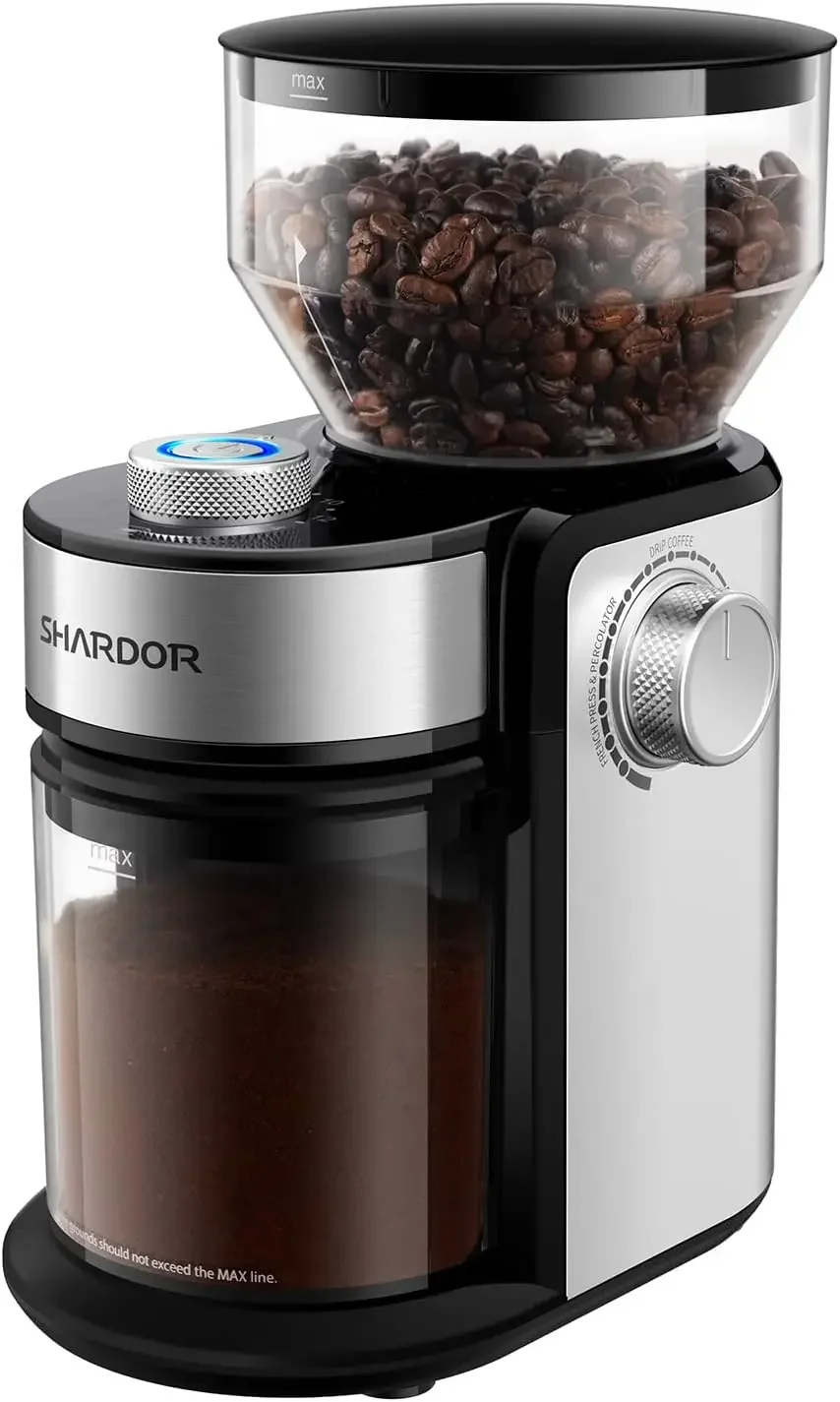 NEW Coffee Grinder, Adjustable Burr Mill with 16 Precise Grind Setting for 2-14 Cup, Silver Coffee Grinder