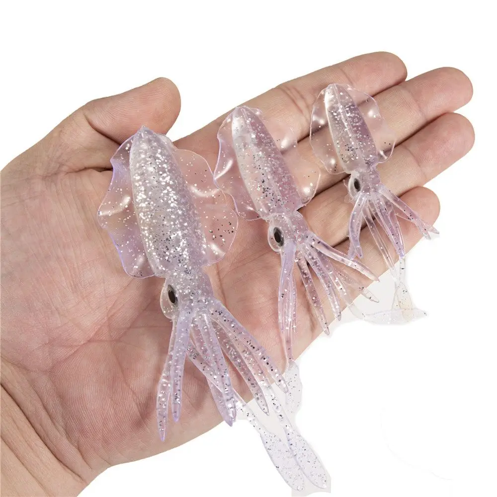 Cebos de calamar artificiales luminosos, señuelo de pesca de silicona suave, accesorios de cebo de pesca, 5 colores, 10/12/15cm