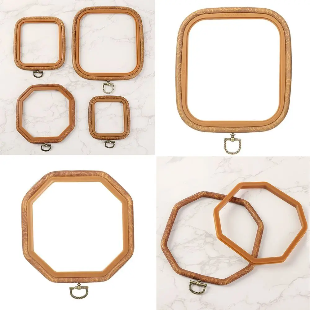 Plastic Embroidery Hoop Octagon/Square/Rectangle/Hexagonal Needlecraft Embroidery Frame Wood Grain Handmade Sewing Accessories