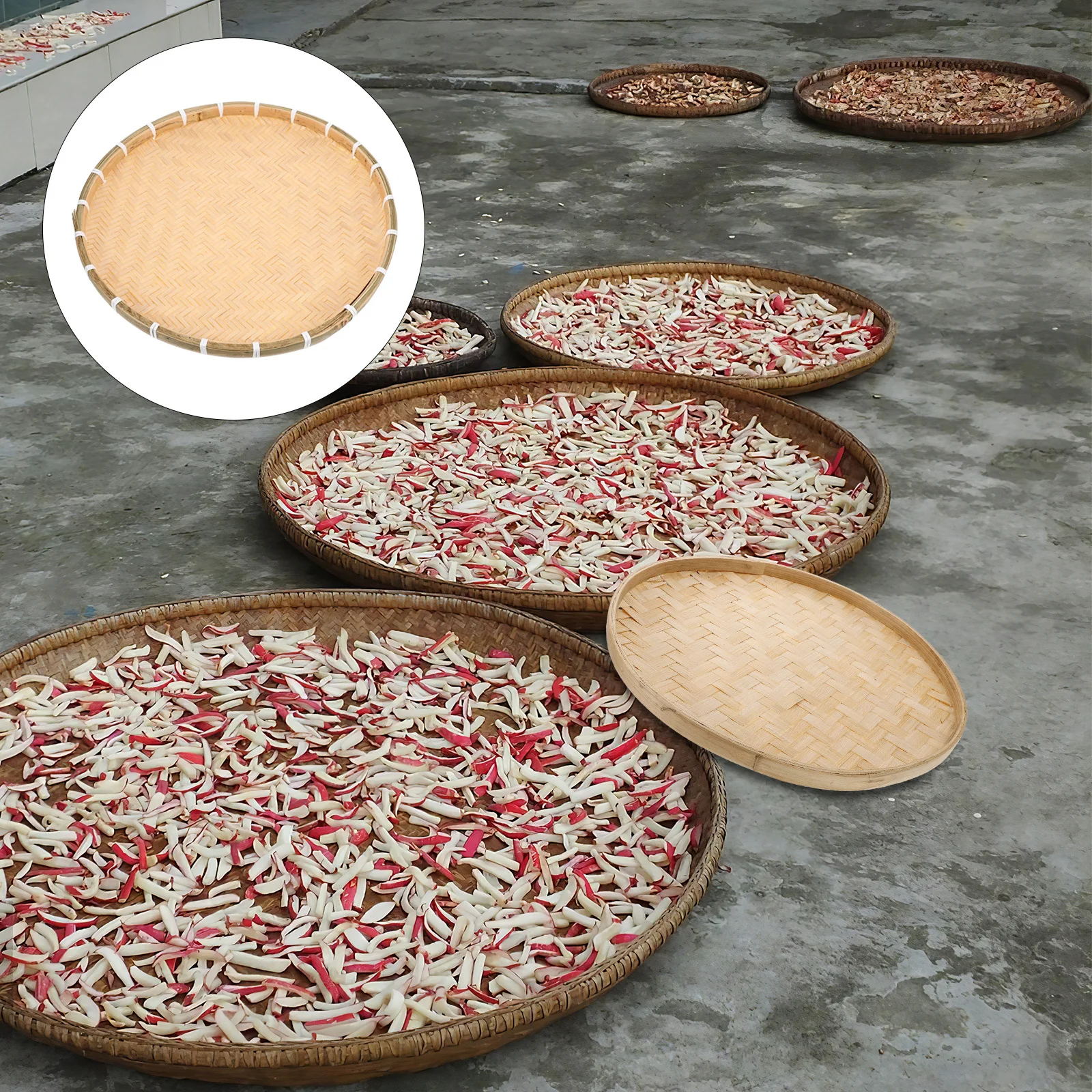 

Bamboo Sieve Round Bamboo Basket Woven Storage Lightweight Tea Leaves Strainer Kitchen Fruit Bread Snack Serving Basket