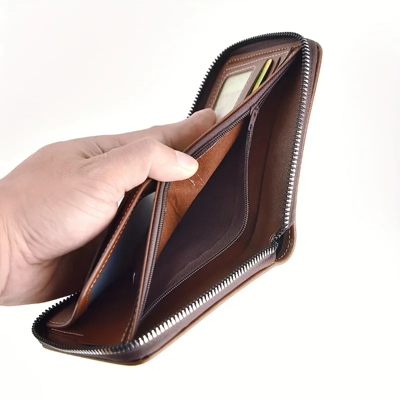 Men's Wallet Made of PU Wax Oil Skin Purse for Men Coin Purse Short Male Card Holder Wallets Zipper Around Money Coin Purse image 4