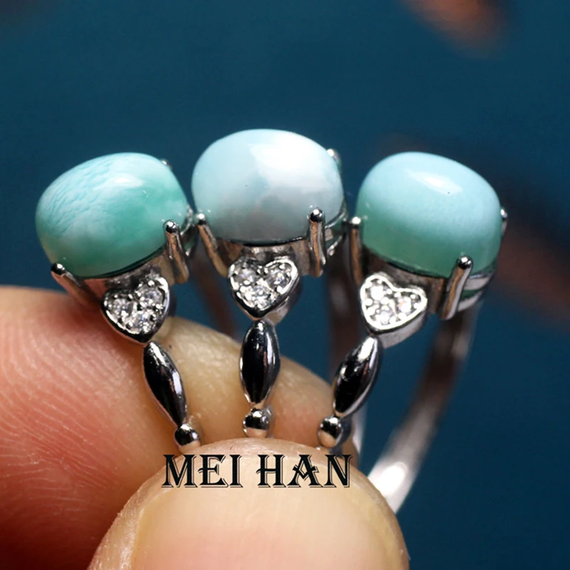 Meihan (Free Shipping) Natural A+ Larimar Oval Beads Adjustable Ring Women For Jewelry Making Gift