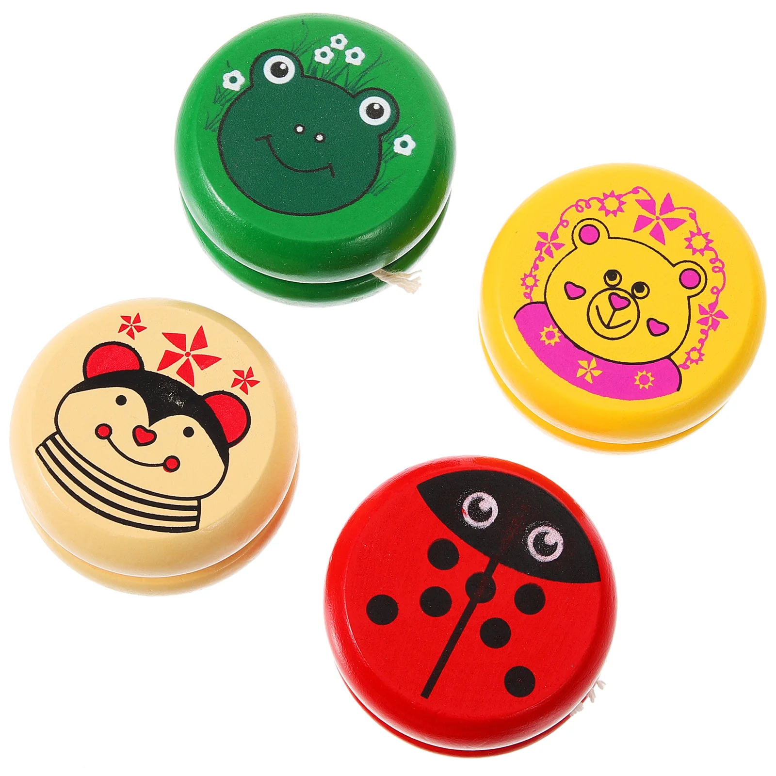 

4Pcs Wooden Cartoon Yoyo Balls for Kids Educational Playthings Colorful Smooth Surface Durable Fun Indoor Outdoor Gift