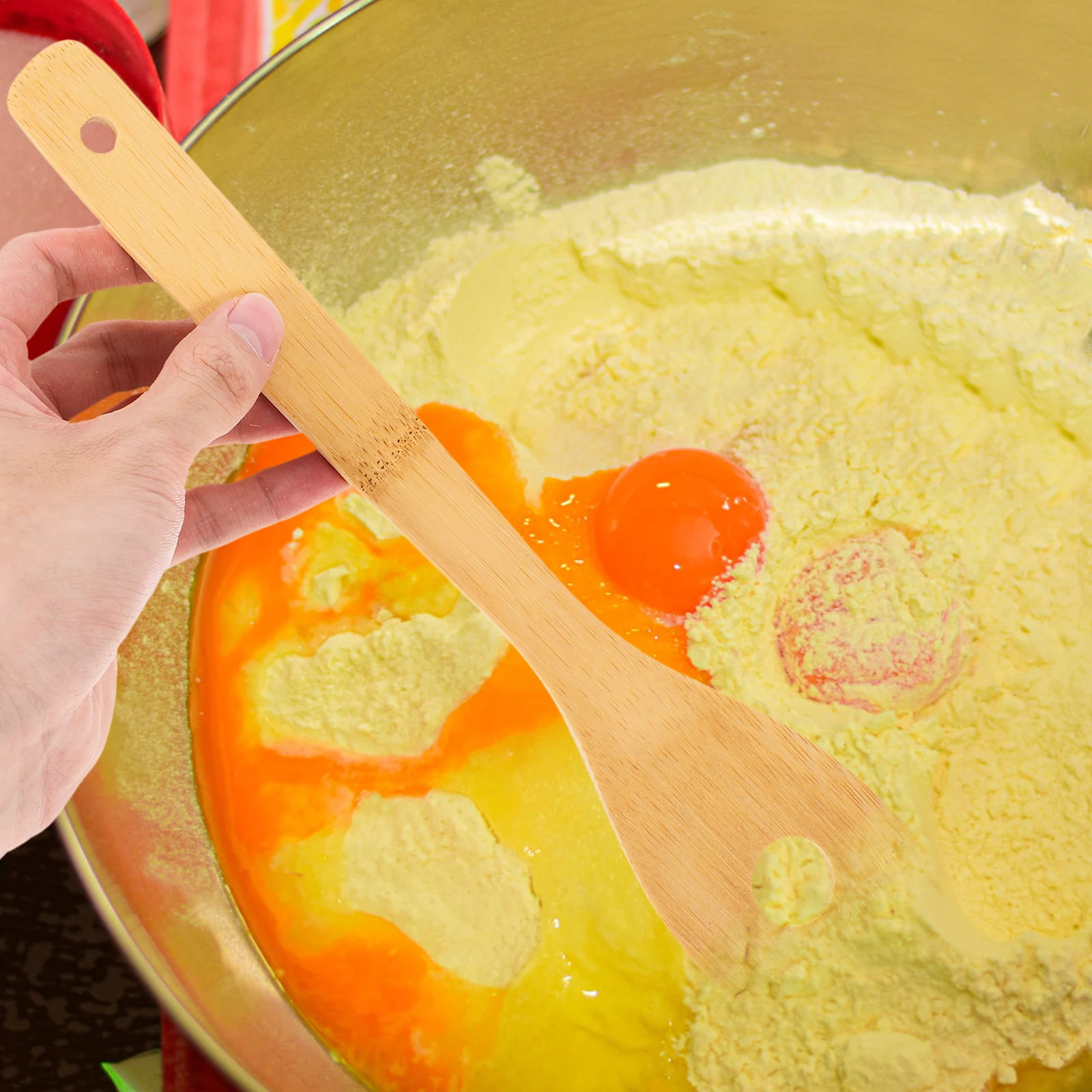 

1pc Maple Wood Mixing Spoon With Hole Reusable Kitchen Utensil For Egg Stirring Baking Cooking Coffee Stirrer Tool