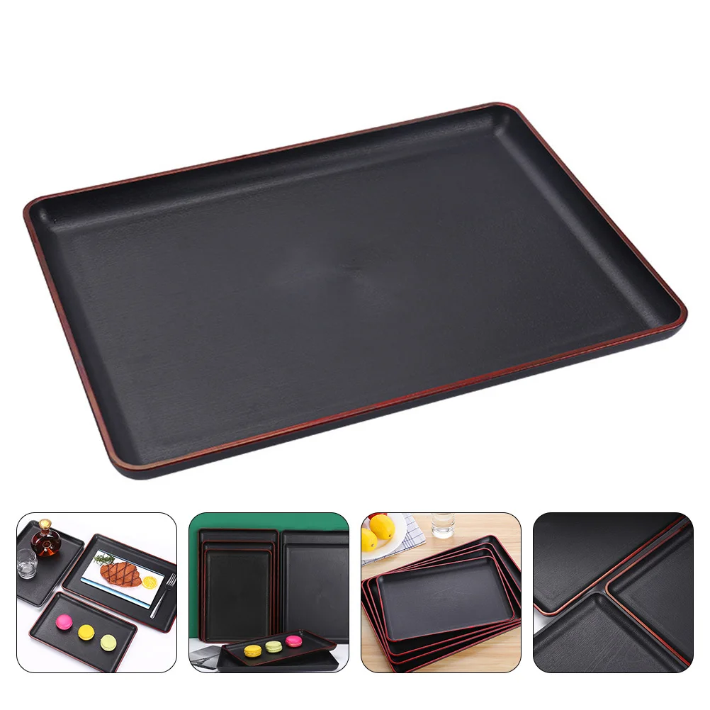 

1pc Wooden Grain Tray Black Kitchen Fruit Storage Container Organizer For Tea Serving Food Storage Tray Household Decorative