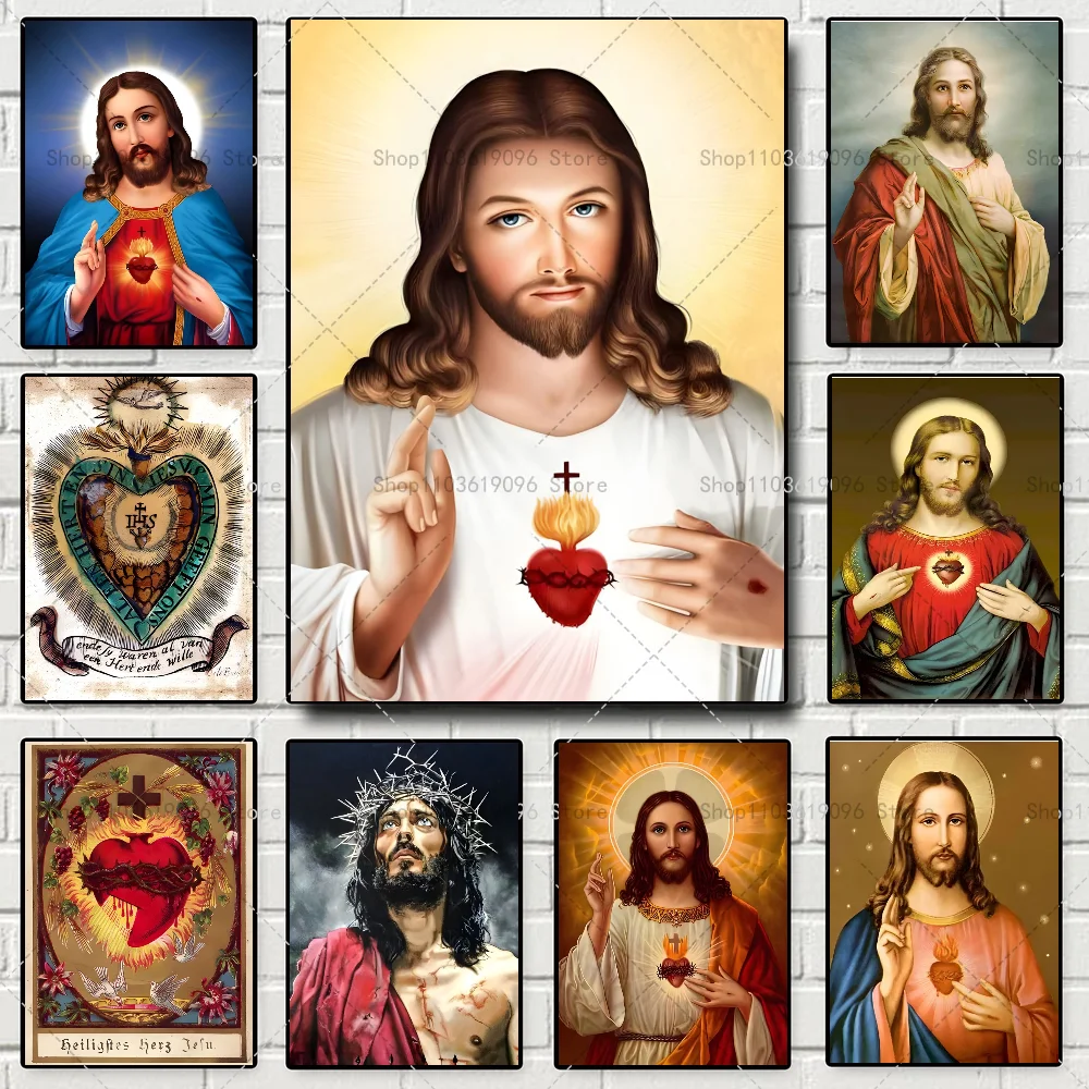 Sacred Heart of Jesus Art Prints Mary God Poster Self-adhesive Art Waterproof Paper Sticker Coffee House Bar Room Wall Decor