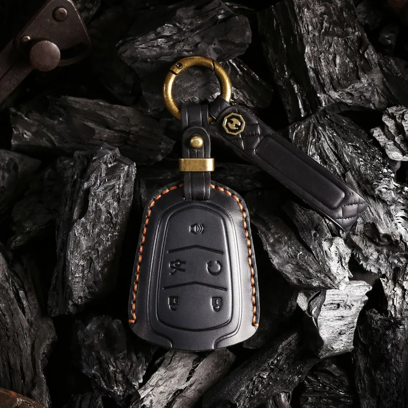 Handmade Genuine Leather Key Case for Cadillac XT4 XT5 XT6 High-End Genuine Leather Material Retro Keychain & Key Pouch Set