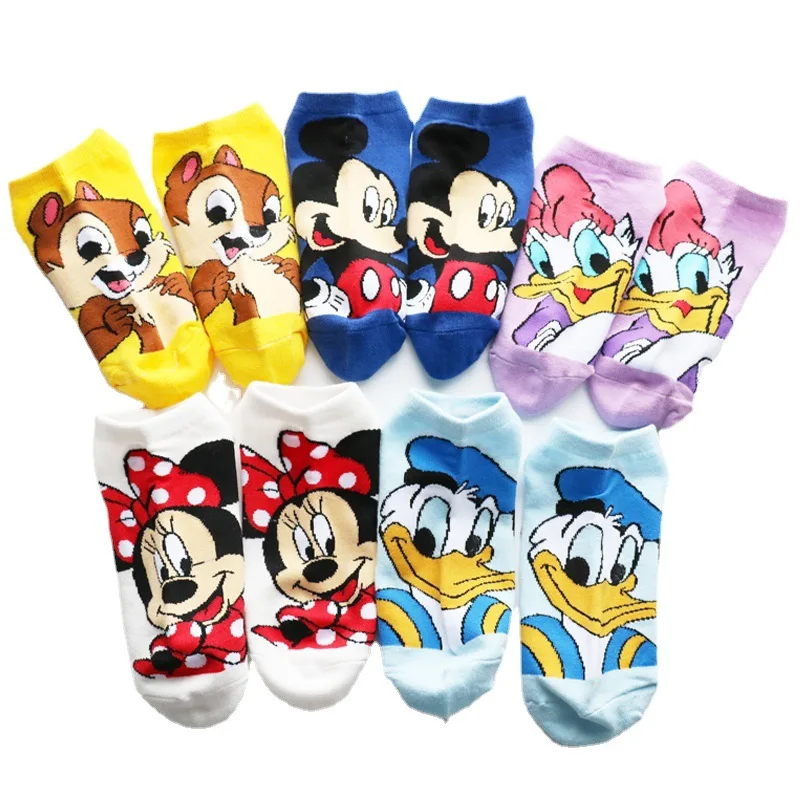 5 paia Disney Mickey mouse calzini Cartoon 2022 calzini estivi donna ragazza animale carino divertente calzini alla caviglia in cotone invisibile