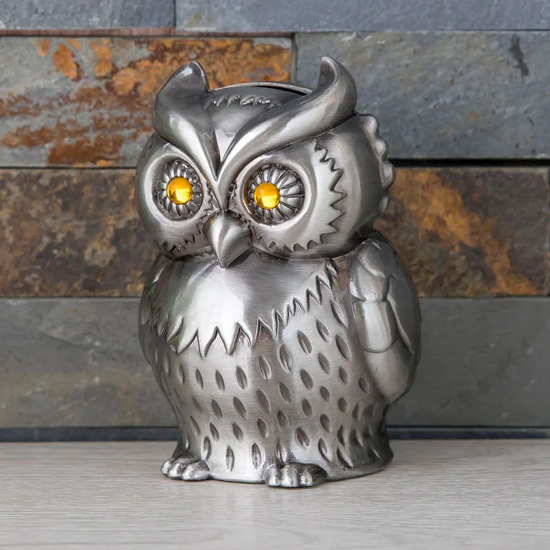 Cartoon Owl Metal Material Piggy Bank For Kids  Spaarpot Antique petwer Money Saving Box For Chirdren PB038