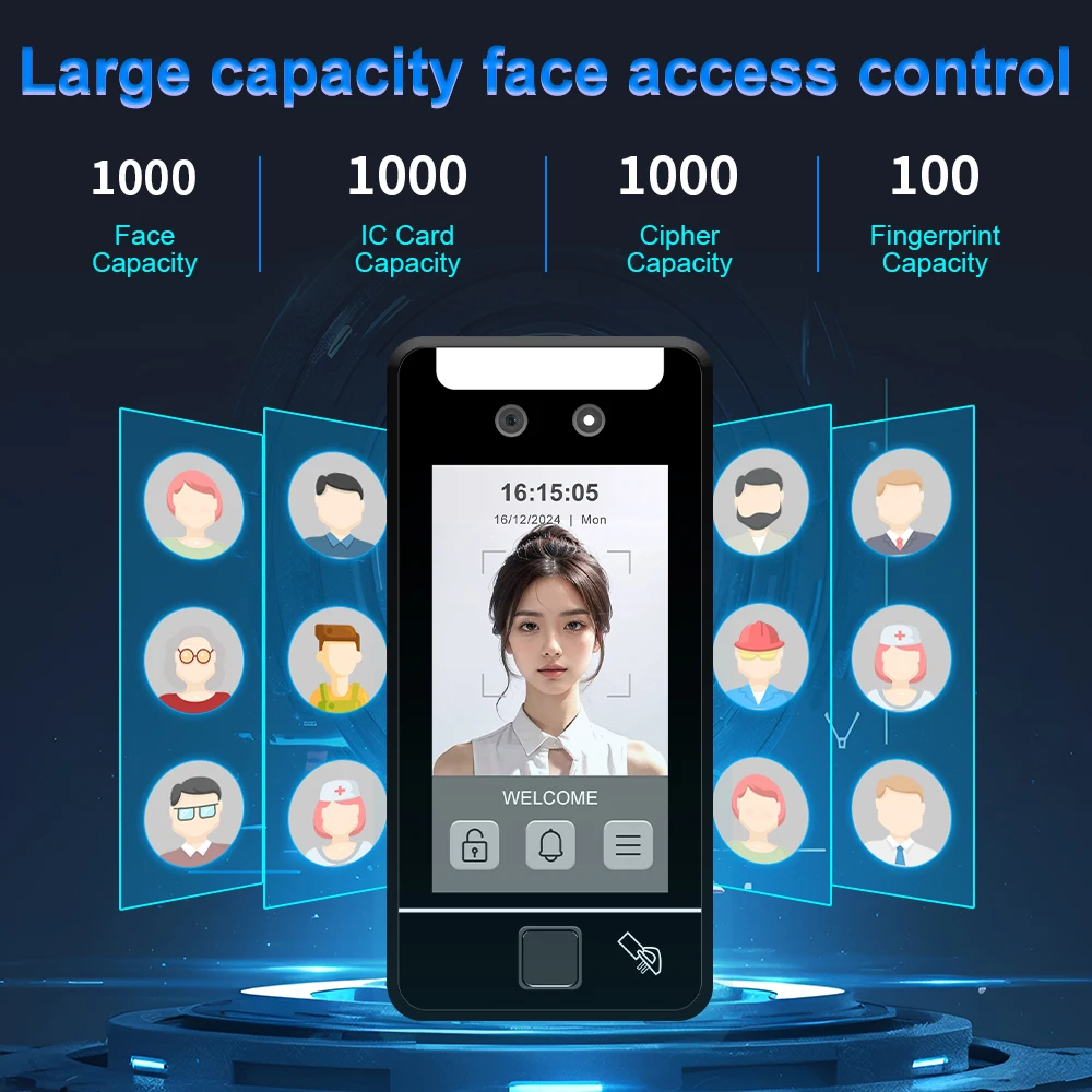 5-inch dynamic face recognition access control system employee attendance fingerprint punch card electromagnetic smart lock RFID
