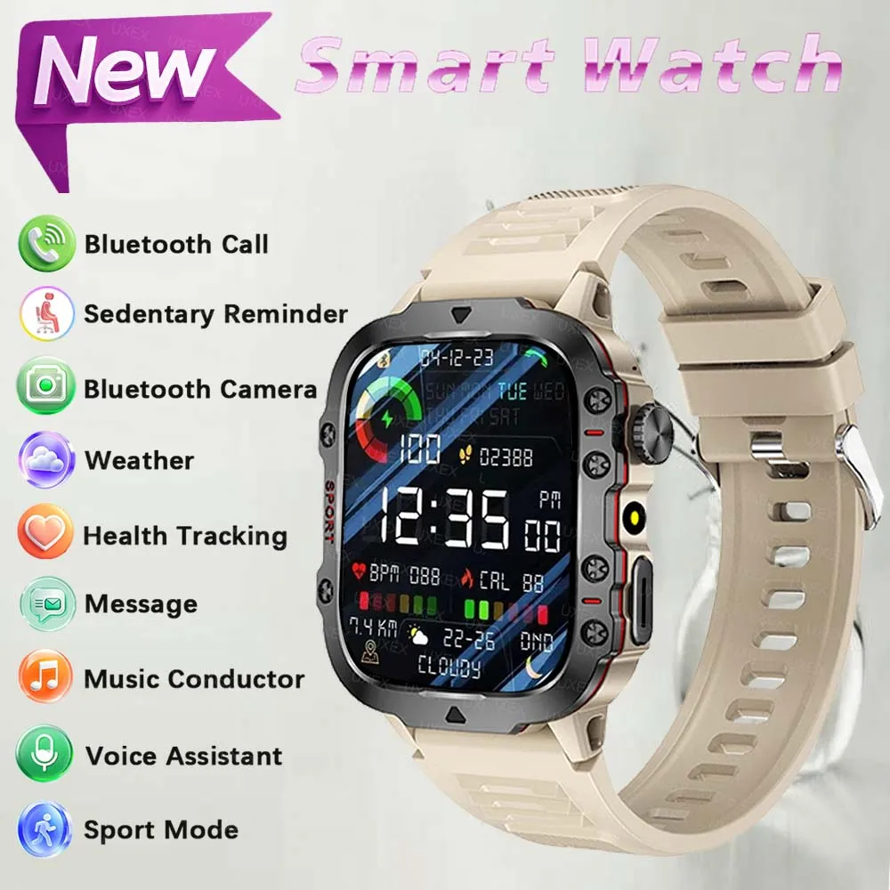 

Классические часы, военные умные часы для мужчин, 1,96 HD, беспроводной трекер для вызова и здоровья, индивидуальный фото, голосовой помощник, часы барона, фонарик