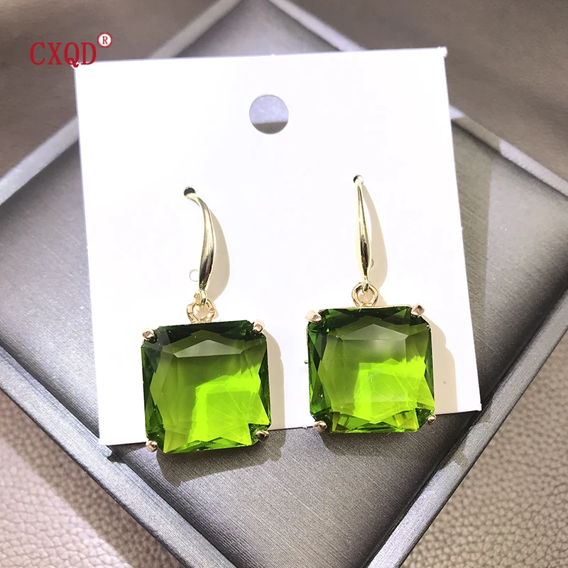 Korean New Design Fashion Jewelry Copper Ear Hook Square Earrings For Women Luxury Transparent Glass Crystal Party Gift