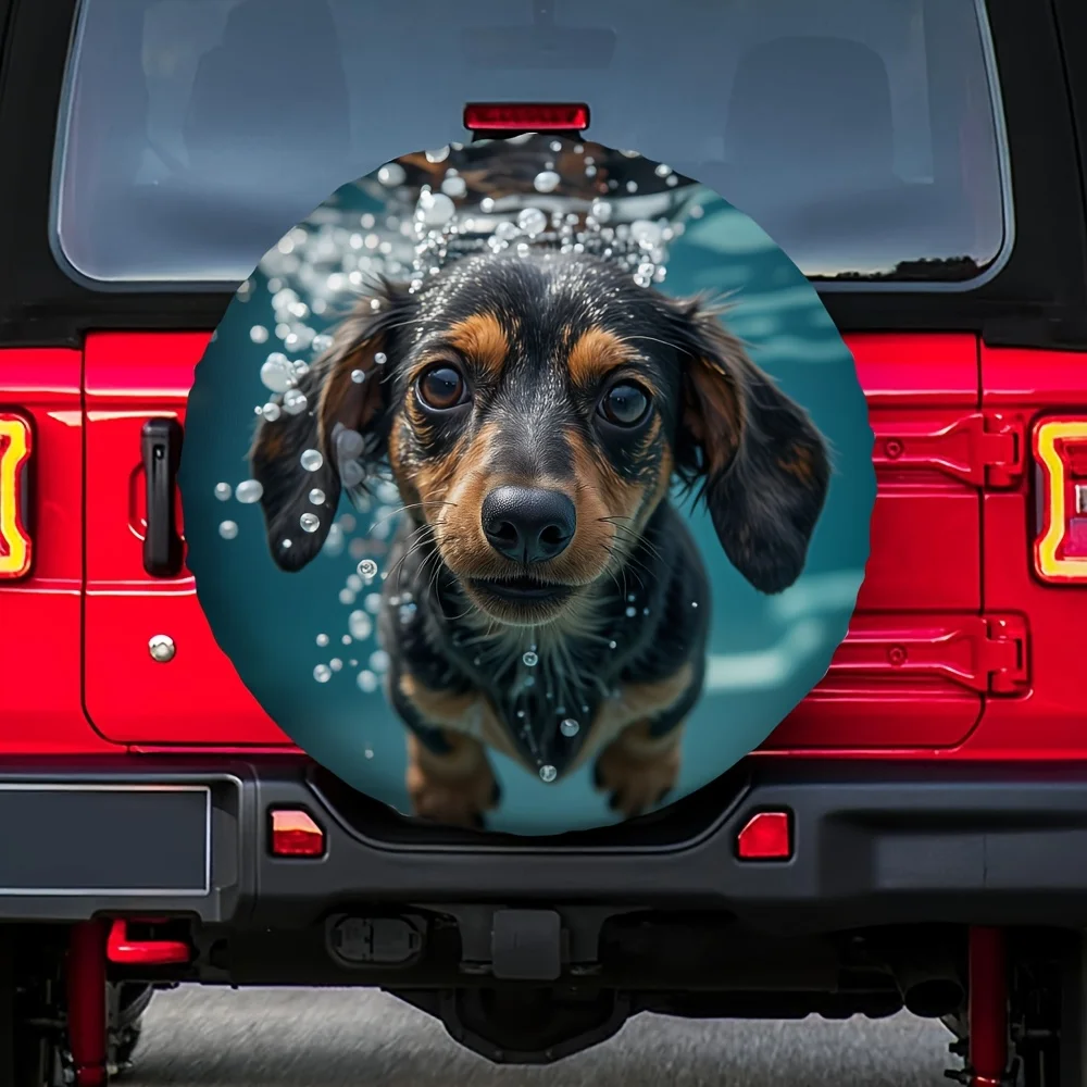 1pc Dachshund Swimming Puppy Design Tire Cover - Durable Polyester, No Electricity Needed, Fit For All Vehicles, Fun Birthday Gi