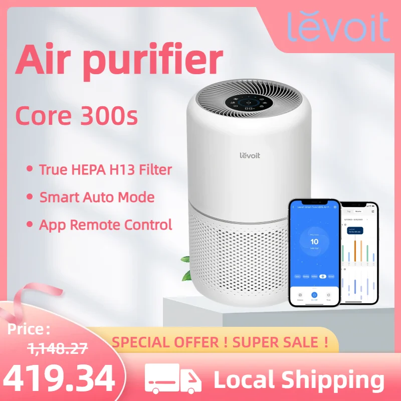 منقي الهواء الذكي Levoit (Air Purifier) مع فلتر H13 HEPA (Air Purifier HEPA Filter) وفلتر الغبار (Dust Filter)، مستشعر في الوقت الحقيقي، يزيل 99.97% من حبوب اللقاح والغبار والروائح، الوضع التلقائي، متوافق مع Alexa&Quie