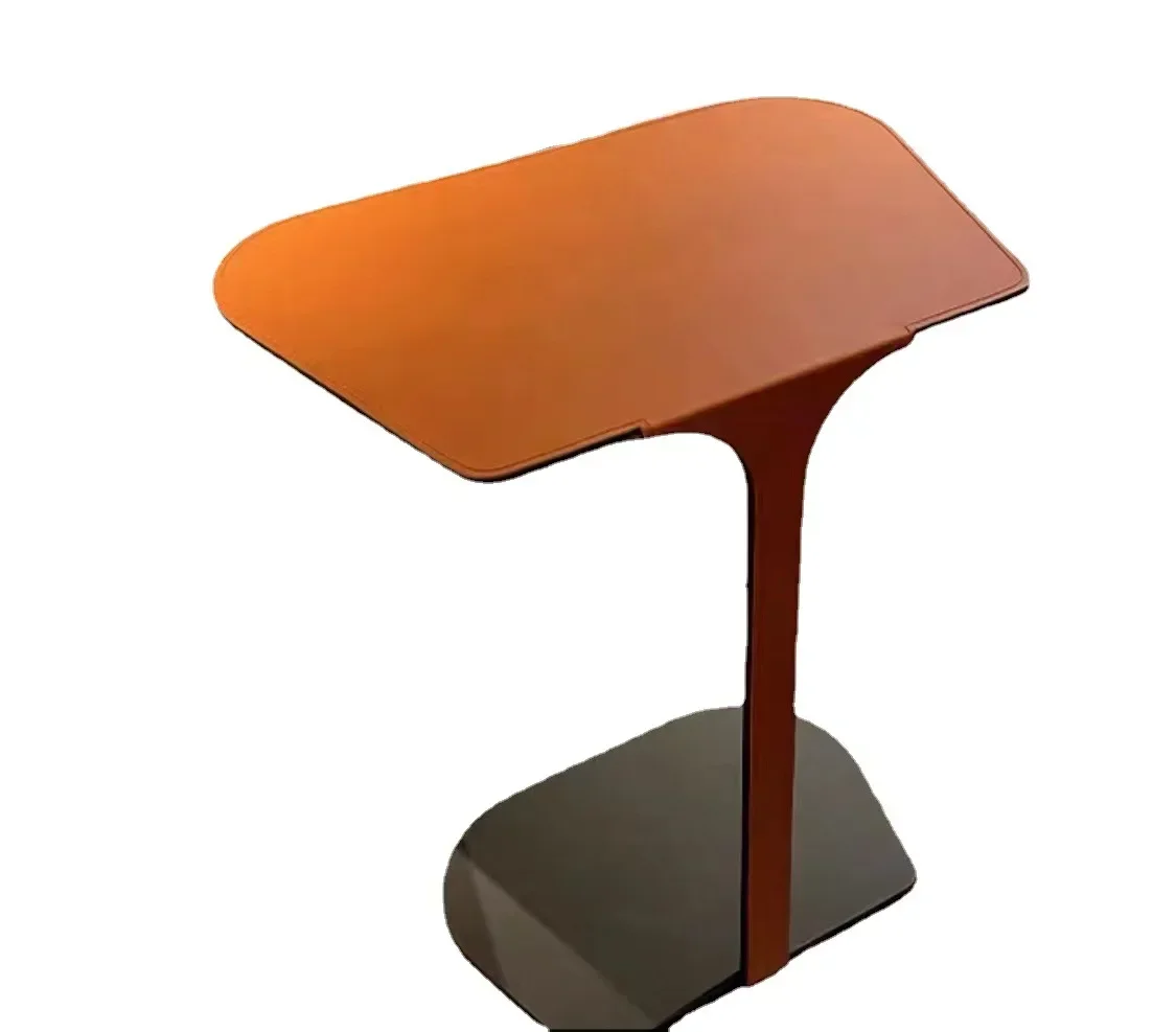 Wuli Italian Light Luxury Wrought Iron Side Table Minimalist Designer Orange Saddle Leather Square Metal Side Table