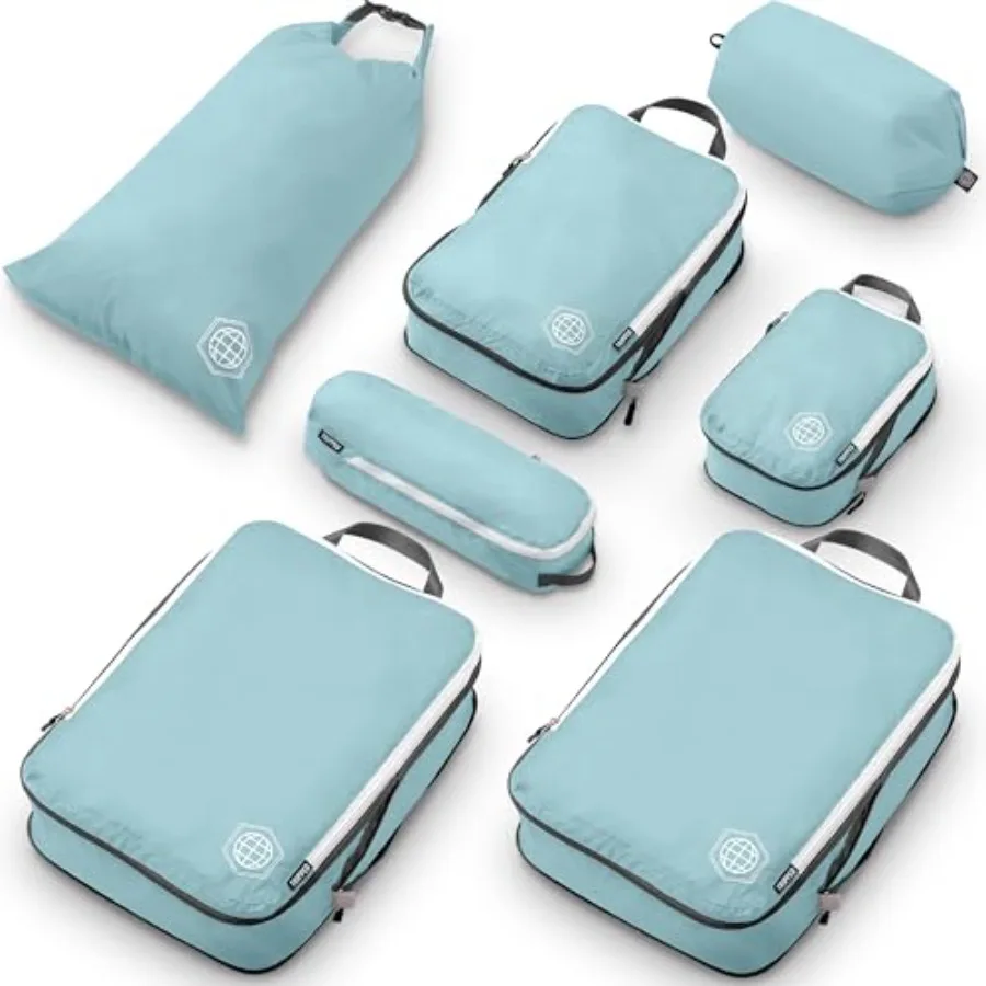 

Large Compression Packing Cubes for Travel - 7 Piece Set for Checked Luggage - Ultralight Expandable Compression Bags in Dusty