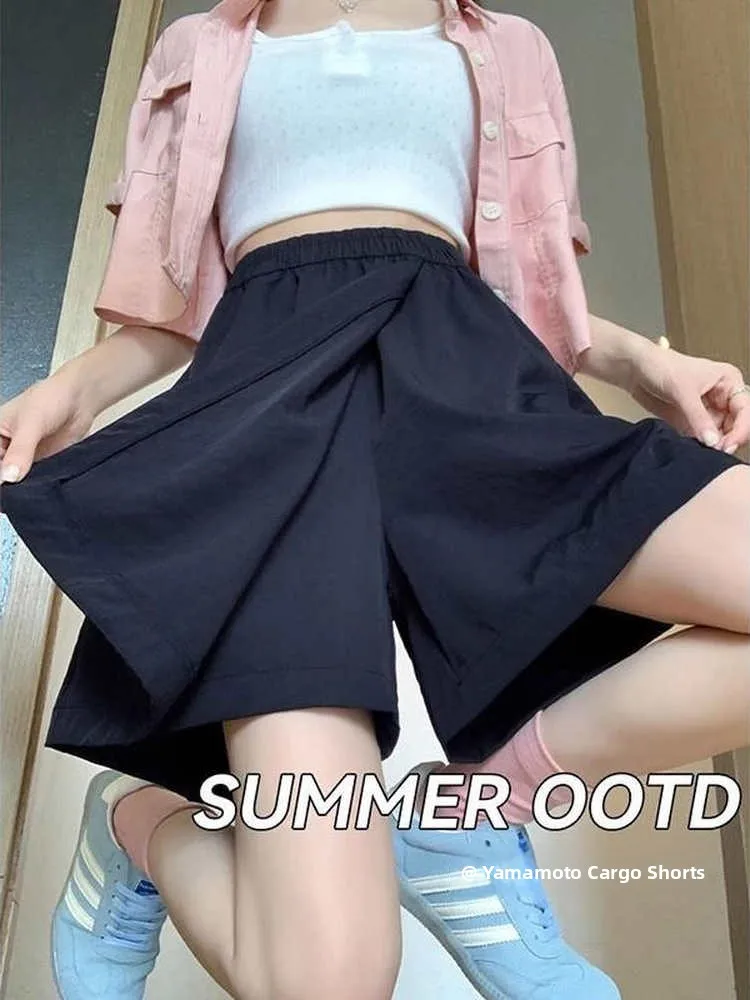 

Новые летние женские брюки-юбка из ледяного шелка, повседневные спортивные тонкие широкие брюки-кюлоты с высокой талией, удобные, в корейском стиле