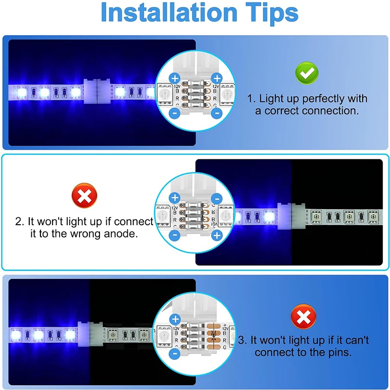 10pcs LED Strip Connector 8mm 10mm 2 Pin 4 Pin 3528 5050 RGB Single Color Solderless PCB Board Wire Free Welding Connectors