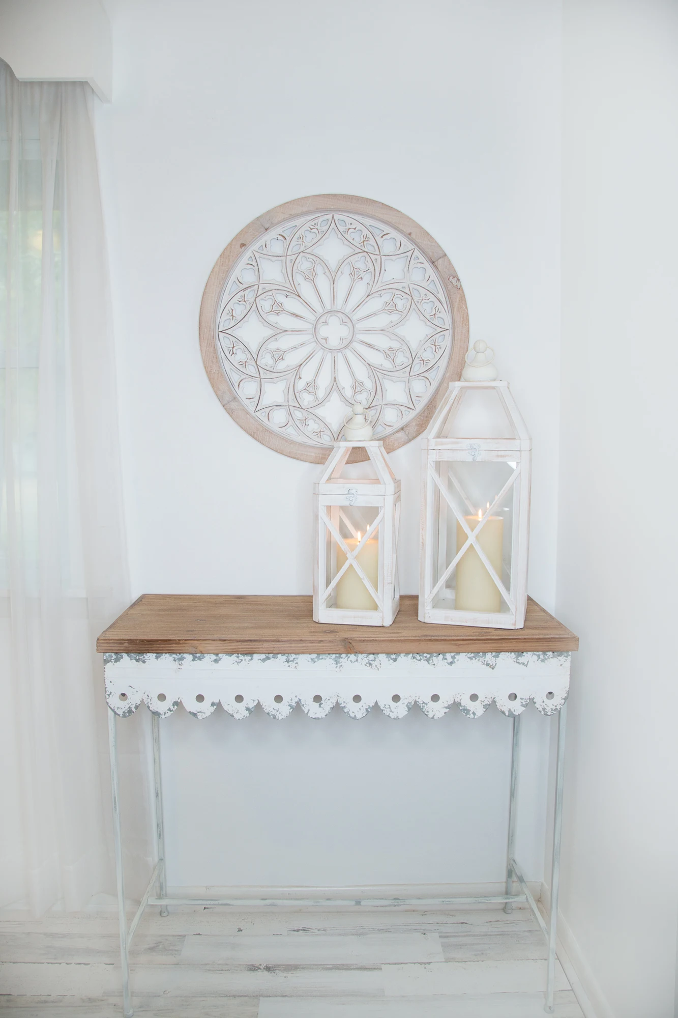 مهرجان الفانوس العتيقة إطار خشبي العتيقة الأبيض غسلها فانوس الشمعدان #3