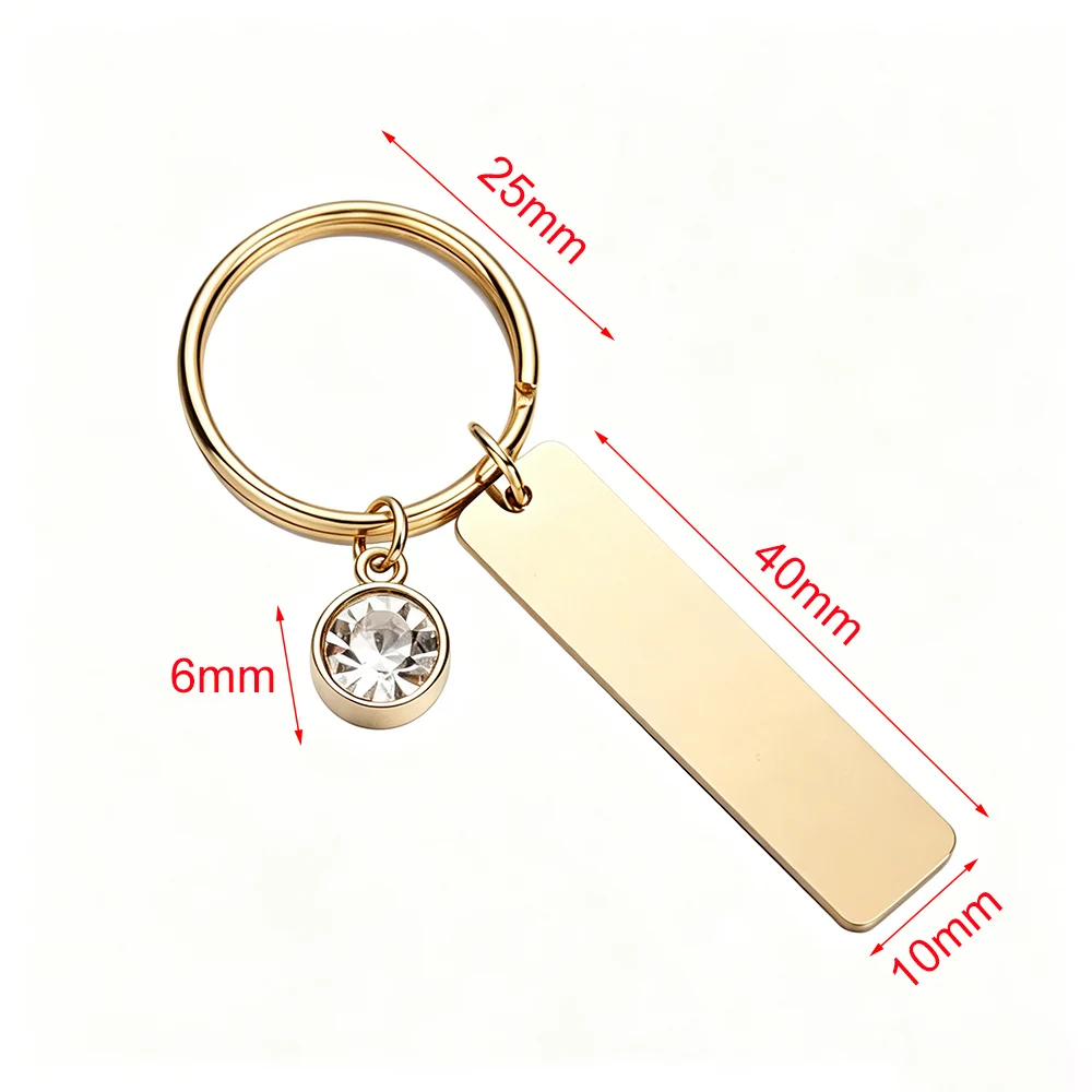 Fnixtar 10pcs Month Birthstone Keychain Rectangle Stainless Steel Key Rings Lover Family DIY Jewelry Gift For Valentine's Day