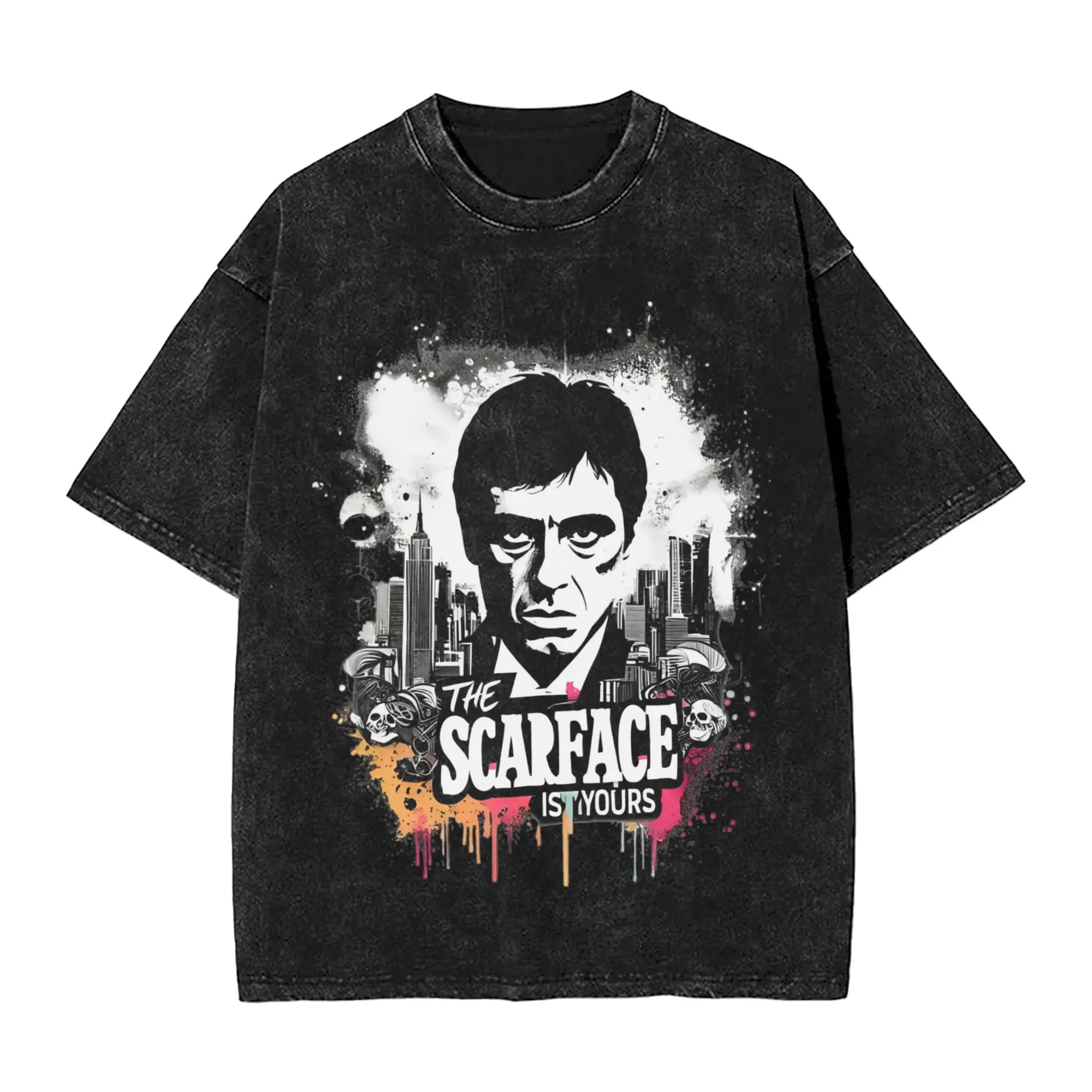 The Scarface Is Yours The World Is Yours Tony Montana Washed T Shirt Streetwear T-Shirt Tee Shirt for Men Women 100% Cotton