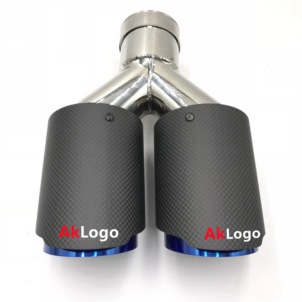 

1Piece AK Logo Dual Exhaust Tip Glossy Carbon Fiber Black Pipe Double Exhaust Tail End Pipe Exhaust Muffler Tip for Universal