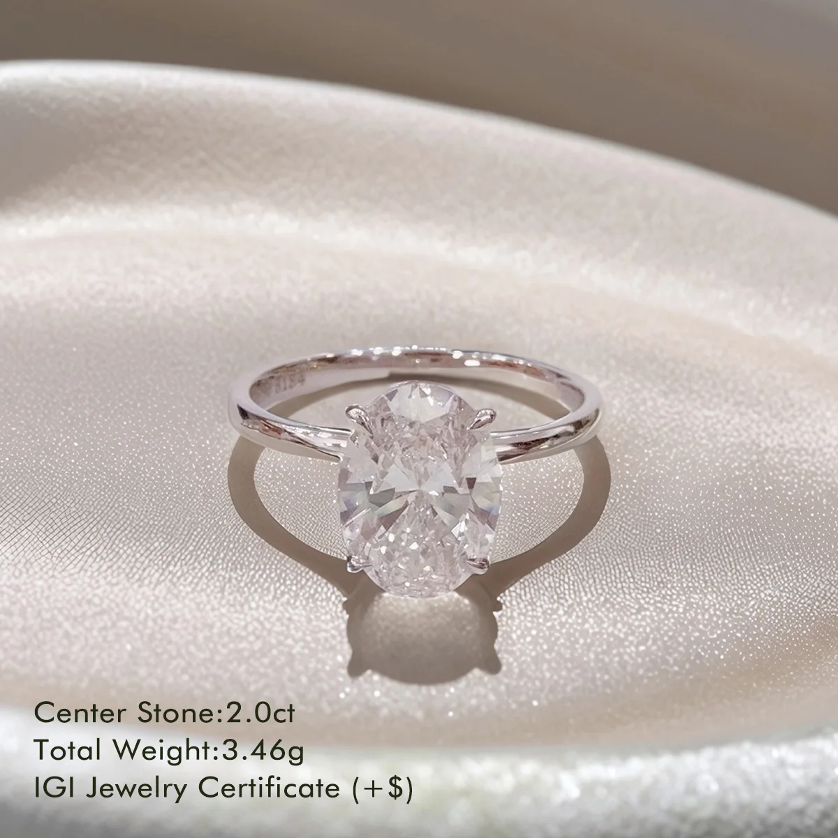 Dae Vonca 18K White Gold 2.0ct Oval Shape Lab Grown Diamond Classic Wedding Ring Engagement Ring for Women