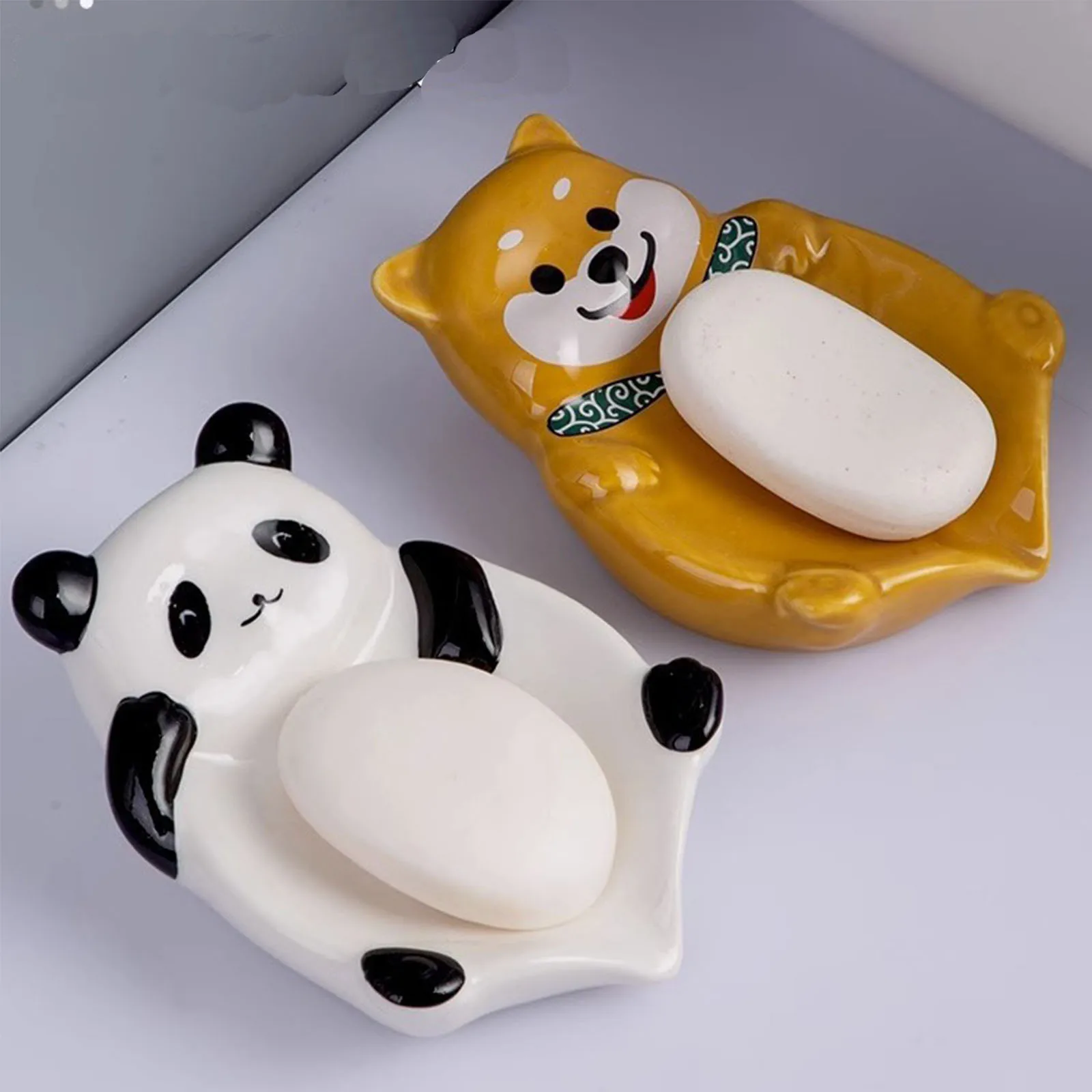 Home ceramic soap dish creative cartoon household drain soap dish bathroom soap storage rack