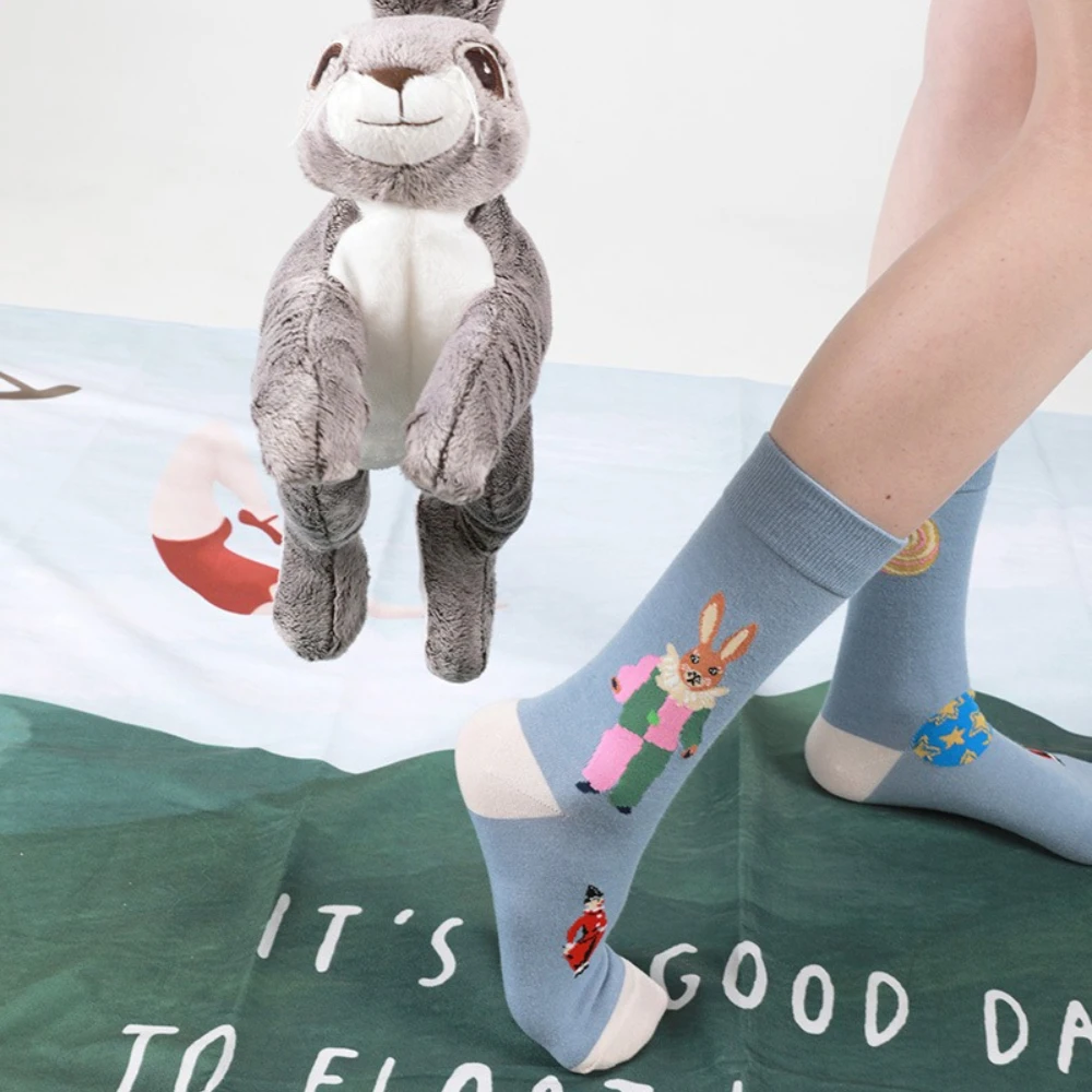 New Women Cotton Korean Designer Cute Forest Animal Cat Socks Female AB Mid-Calf Squirrel Rabbit Personality Funny Novelty Socks