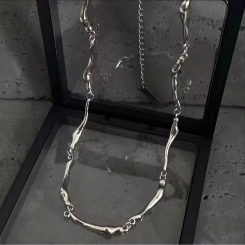 New Irregular Wave Shape Chain Men Necklace Advanced Sense Stainless Steel Figaro Cuban Chain Necklace for Men Women Jewelry
