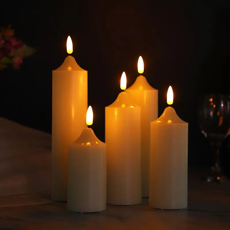 

Led Pointed Flameless Pillar Candle Realistic 3D Wick Flickering paraffin Wax Battery operated Candle lamp Home party table Deco