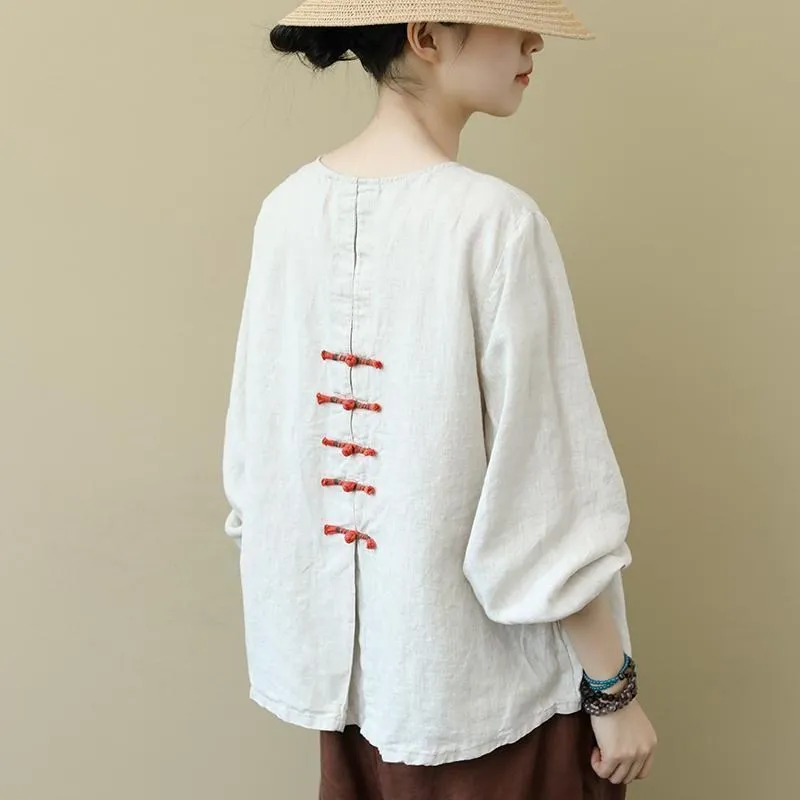 

Retro Button up Women's Loose Fit Linen Cotton Casual Long Sve irt Spring Autumn New Sle Versatile Spring Summer Cotto...