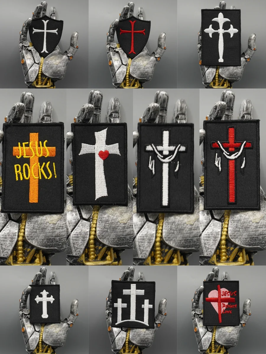 Taktische Kreuz-Stickerei-Patches, exquisit und hochwertig, für Kleidung geeignet, mit Haken oder zum Aufbügeln. – Detail 1