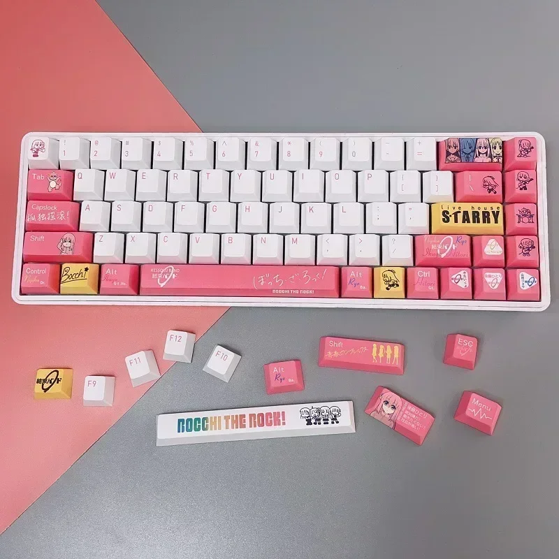 

138 клавиш BOCCHI THE ROCK колпачки для клавиш аниме Hitori Gotoh PBT Dye Subbed мультяшные игровые колпачки для клавиш с подсветкой для раскладки ANSI