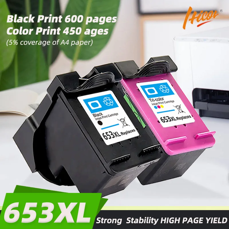 Hicor Remanufactured Ink Cartridge Replacement for HP 653 653 XL Combo Pack for Deskjet Ink Advantage 6075 6475