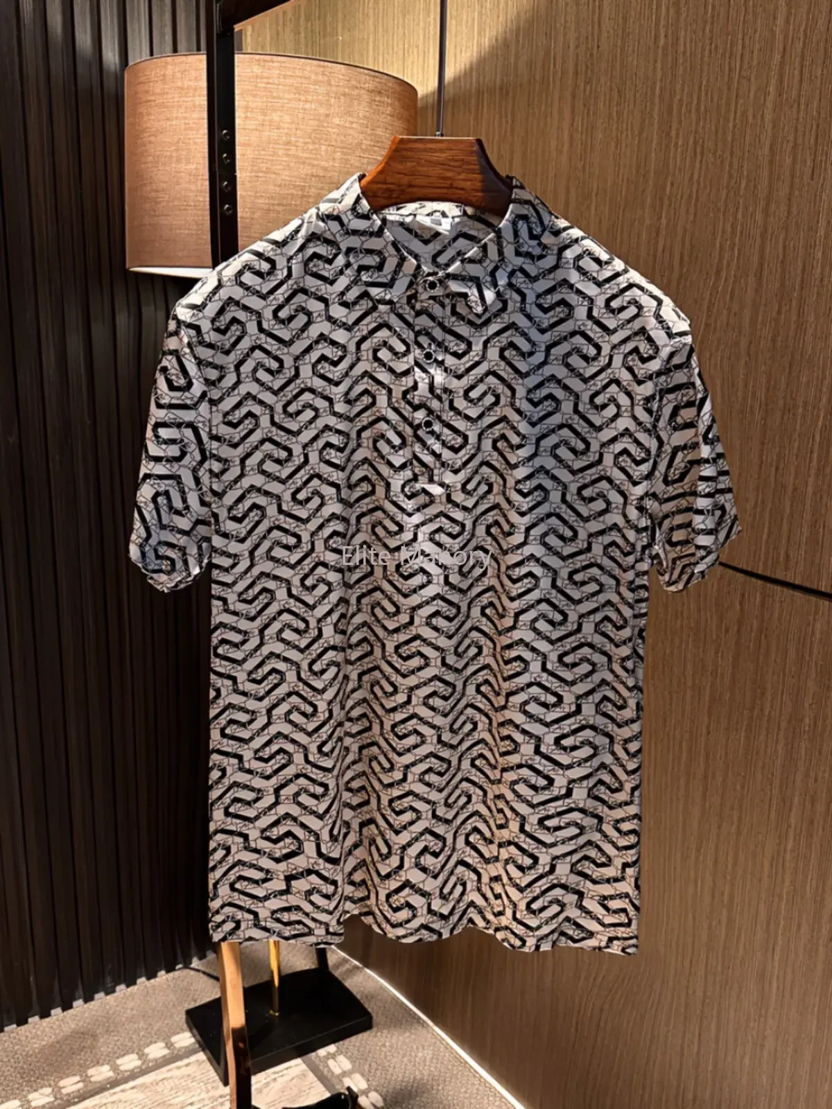 Fiber mulberry silk high sense! Summer men's business casual lapel print short-sleeved polo shirt
