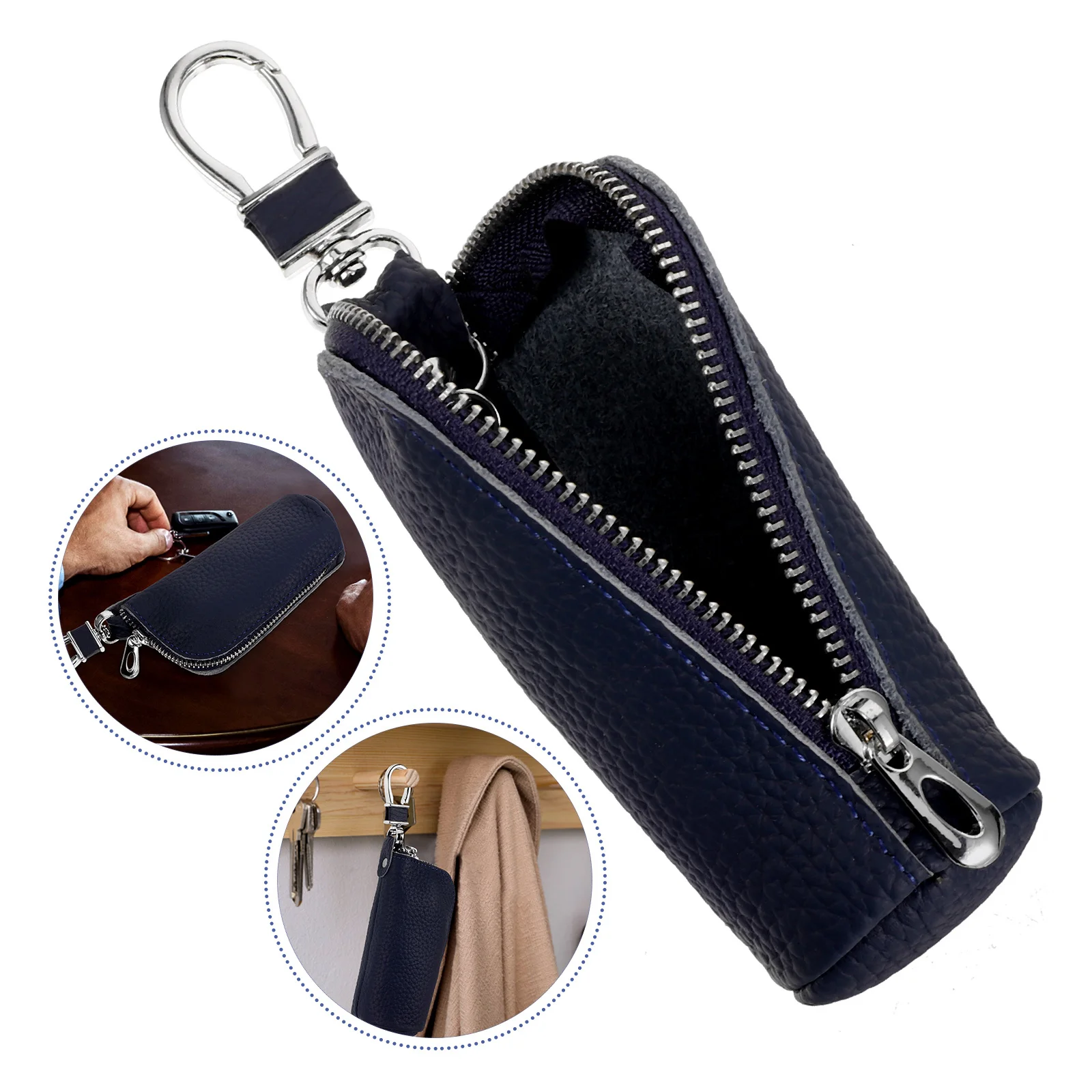 

Multifunctional Wallet Soft Silver Buckle Durable Stitching Large Hook For Pants Bags Strong Zipper Car Key Fob Pouch