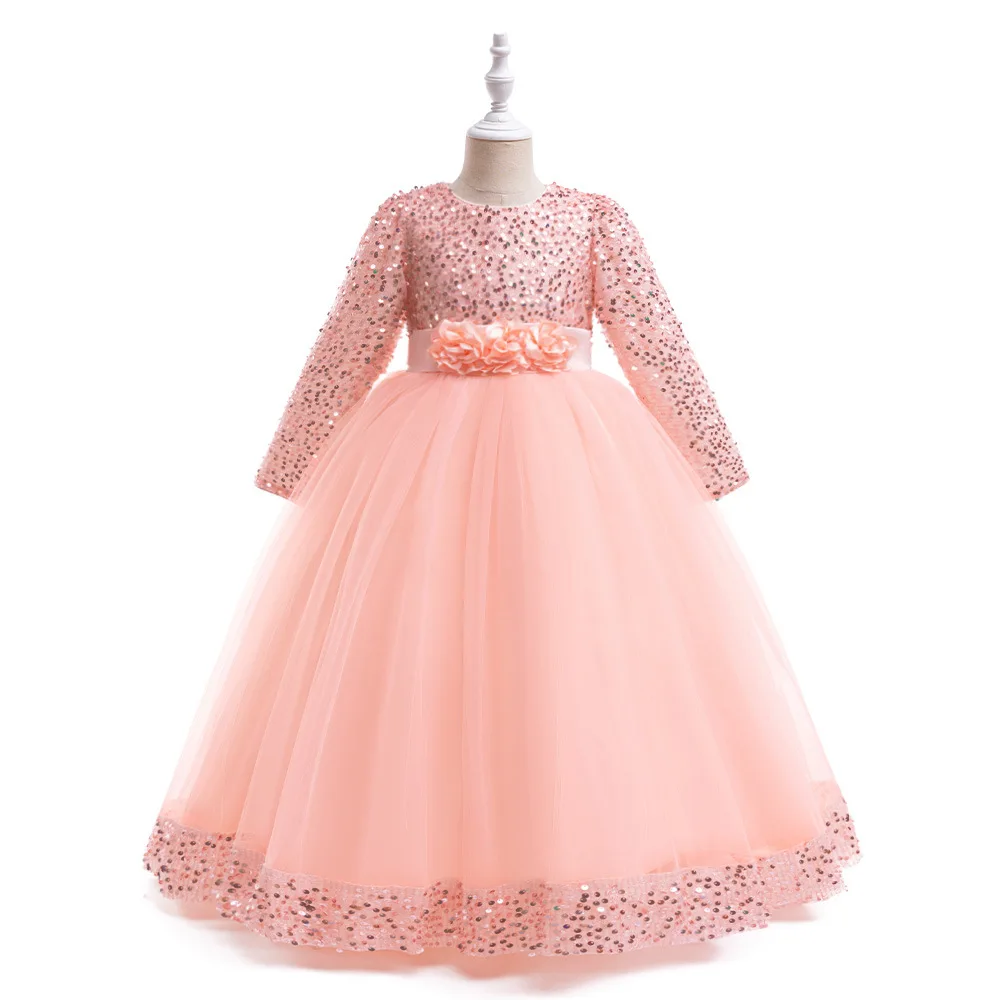 A83 Sweet Memory Children's Gowns Princess Flower Girl Dresses Long Sequins Evening Gowns Christmas Performance Dresses