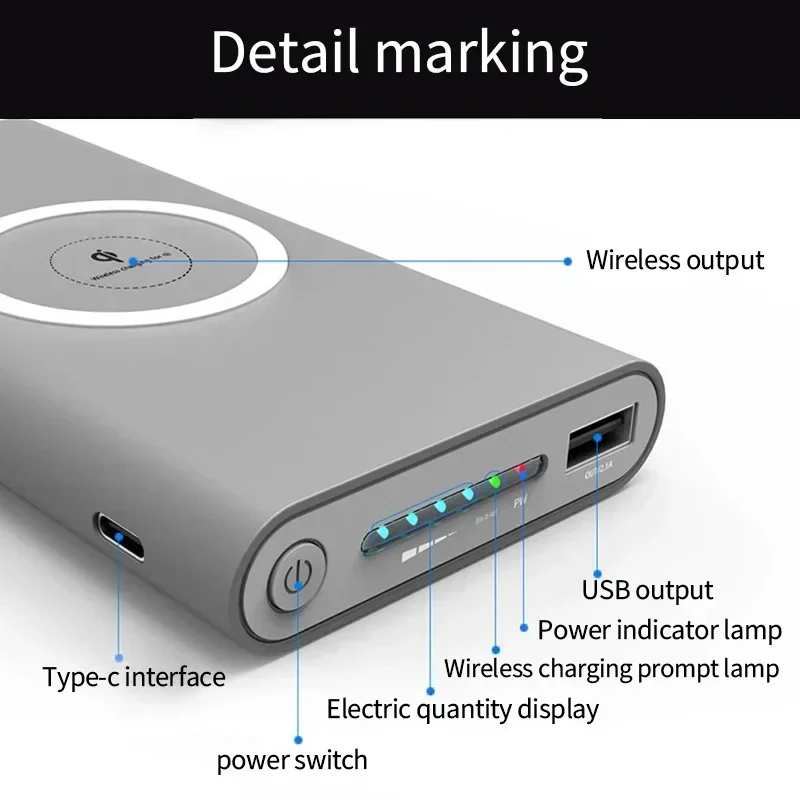 10000mAh Power Bank Two-Way Wireless Fast Charging Powerbank Portable Charger Type-C External Battery For IPhone 14 13 Samsung