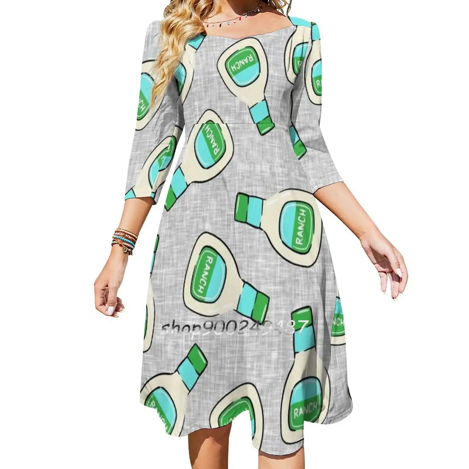 Ranch-Salad Dressing Bottle Flare Dress Multiple styles Print Dress Short and Long Sleeve Dress Ranch Ranch Ranch Lover