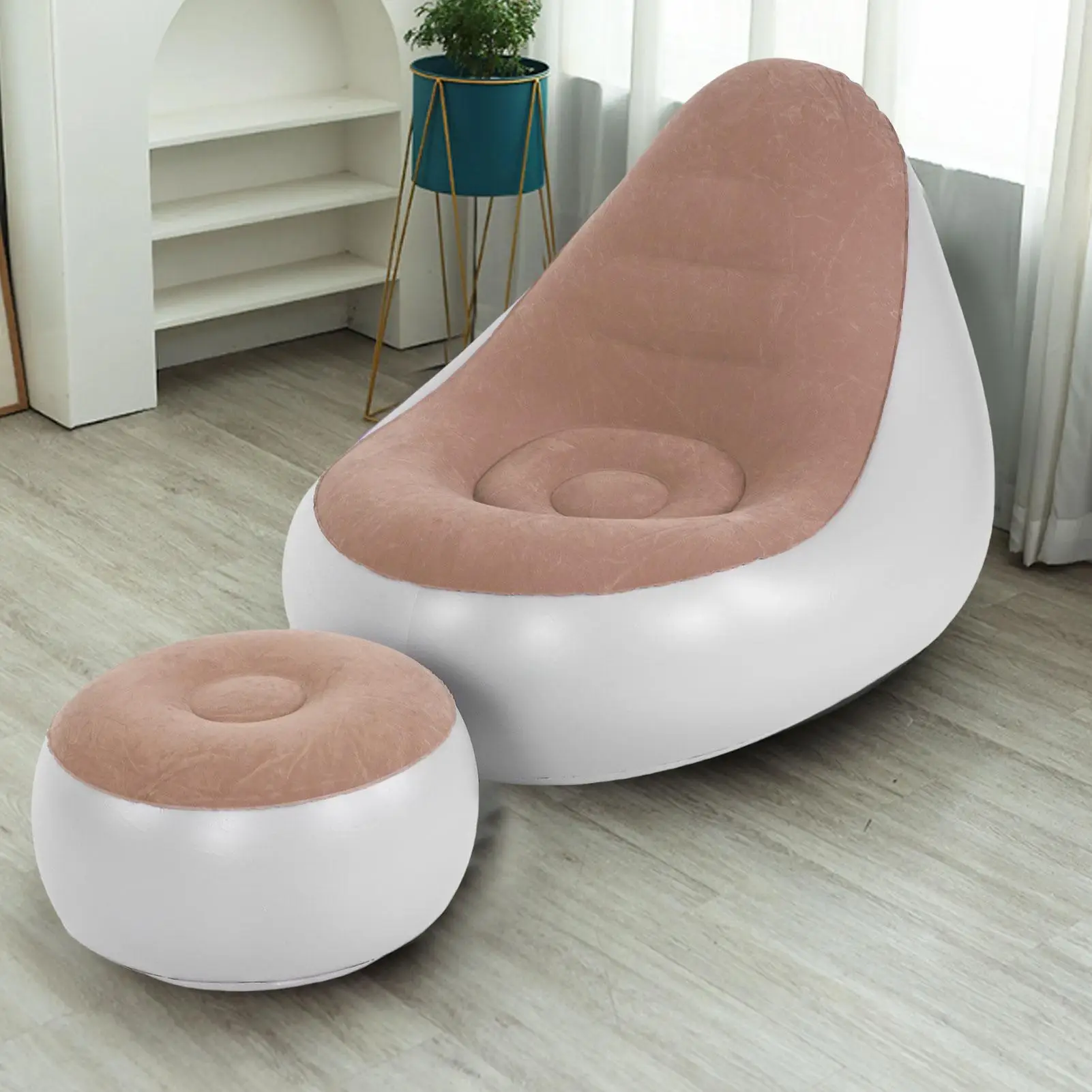 

Надувной стул с пуфикским флокированным водонепроницаемым удобным надувным стулом коричневого цвета