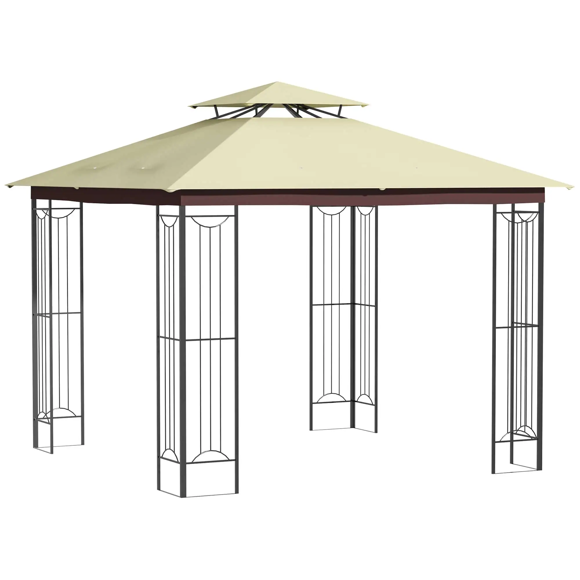 Outsunny garden gazebo 3x3 m outdoor pavilion with double roof ventilation and sunscreen steel frame