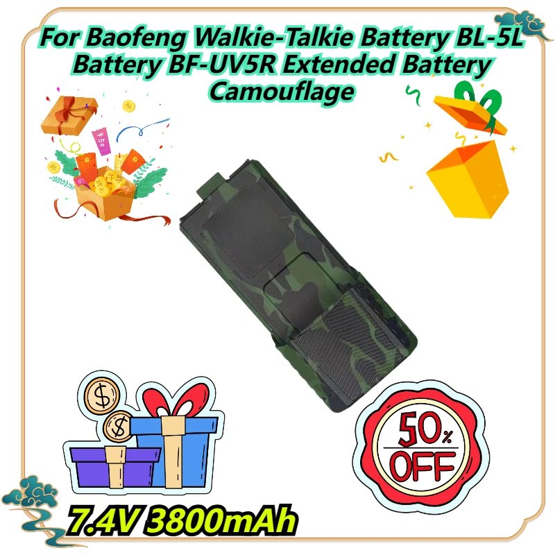 

7.4V 3800mAh For Baofeng Walkie-Talkie Battery BL-5L Battery BF-UV5R Extended Battery Camouflage
