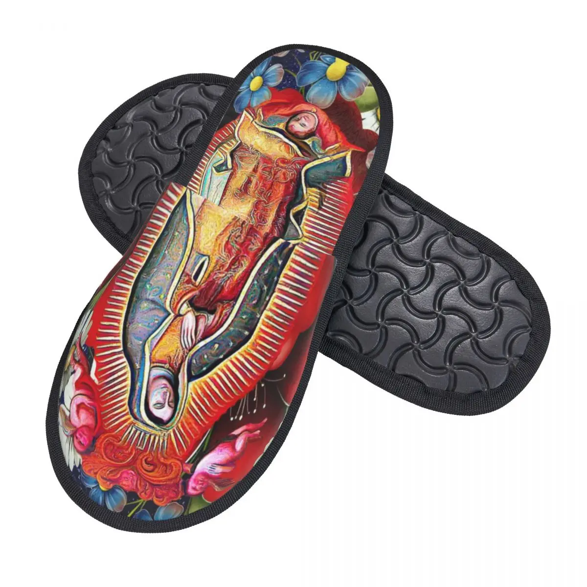 Our Lady Of Guadalupe Guest Slippers for Bathroom Women Custom Print Mexican Virgin Mary Mexico Flowers Tilma House Slipper