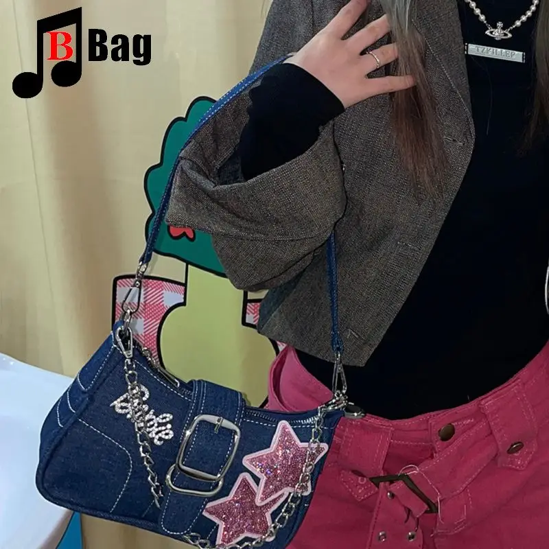 Bolsa de nicho para mulheres, bolsa de axilas Cowboy Spice, gótica de um ombro, corrente Harajuku, bolsa crossbody doce e picante, estrela Y2K