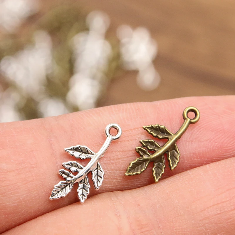 50PCS 10X20mm 2 Color Wholesale Metal Alloy Small Tree Branch Charms Plant Pendant For Jewelry Making DIY Handmade Craft