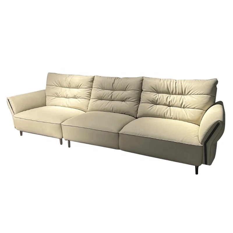 

-ss Cream Style Leather Fabric Sofa Living Room Minimalist Small Flat Straight Row Leather Sofa