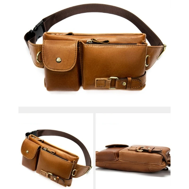 Skórzana torba na klatkę piersiową Fanny Packs Outdoor Sports Torby Crossbody Podróżne etui na telefon 066F