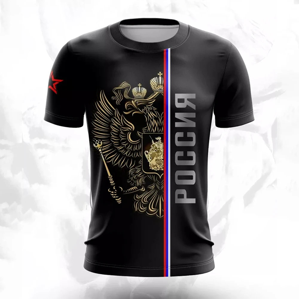 Russia National Flag Print T Shirt For Men Fashion National Emblem Pattern Short Sleeve Oversized T-shirts Leisure O-neck Tops